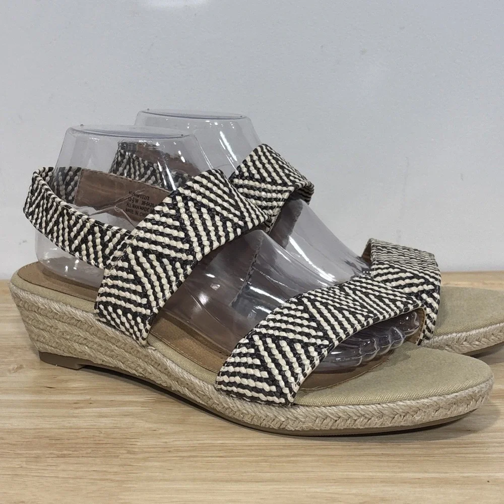 Comfortview espadrille wedge sandals chevron elastic straps Jute Heel 10.5W